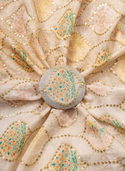 Pure Muslin  Off White Color With Sequins Embroidery  Fabric