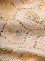 Pure Muslin  Off White Color With Sequins Embroidery  Fabric