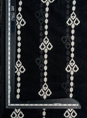 Mul Chanderi Black Color Ikat Pattern Thread Embroidery Fabric.