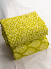 Pure Cotton Cambric Mix And Match Parrot Green Color Block Print Fabric.