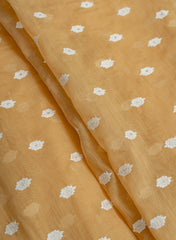 Mul Chanderi Brown Camel Color Ikat Pattern Thread Butti Embroidery Fabric