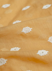 Mul Chanderi Brown Camel Color Ikat Pattern Thread Butti Embroidery Fabric