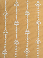 Mul Chanderi Brown Camel Color Ikat Pattern Thread Embroidery Fabric.