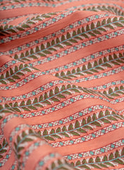 Pure Cotton Cambric Rose Pink Color Strips Pattern Screen Print Fabric.