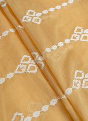 Mul Chanderi Brown Camel Color Ikat Pattern Thread Embroidery Fabric.