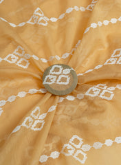 Mul Chanderi Brown Camel Color Ikat Pattern Thread Embroidery Fabric.