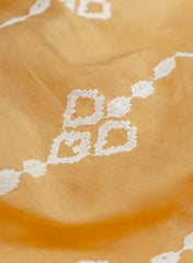 Mul Chanderi Brown Camel Color Ikat Pattern Thread Embroidery Fabric.