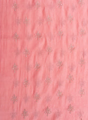 Mul Chanderi Pink Color Floral Pattern Embroidery Fabric.