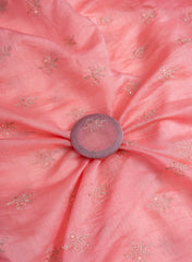 Mul Chanderi Pink Color Floral Pattern Embroidery Fabric.