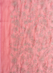 Mul Chanderi Pink Color Floral Pattern Embroidery Fabric.