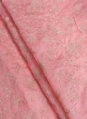 Mul Chanderi Pink Color Floral Pattern Embroidery Fabric.