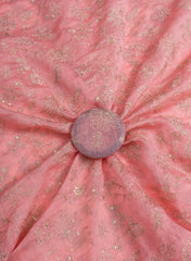 Mul Chanderi Pink Color Floral Pattern Embroidery Fabric.
