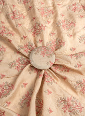 Pure Dola Silk Cream Color Floral Zari Work Embroidery Fabric.