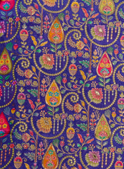 Pure Crepe Royal Blue Color position Pattern Sequins Embroidery fabric.