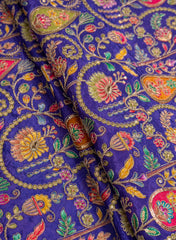 Pure Crepe Royal Blue Color position Pattern Sequins Embroidery fabric.