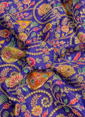 Pure Crepe Royal Blue Color position Pattern Sequins Embroidery fabric.