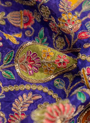 Pure Crepe Royal Blue Color position Pattern Sequins Embroidery fabric.