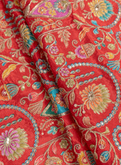 Pure Crepe Amarnathe Red Color position Pattern Sequins Embroidery fabric.