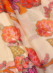 Pure Organza Cream Color Floral Digital Print  Fabric