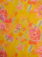 Pure Organza Mustad Yellow Color Floral Digital Print  Fabric