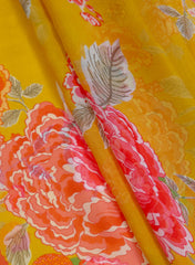 Pure Organza Mustad Yellow Color Floral Digital Print  Fabric