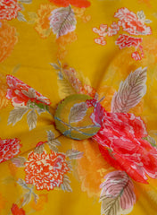 Pure Organza Mustad Yellow Color Floral Digital Print  Fabric