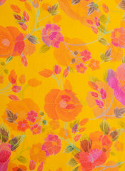 Pure Organza Yellow Color Floral Digital Print  Fabric