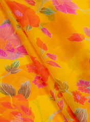 Pure Organza Yellow Color Floral Digital Print  Fabric