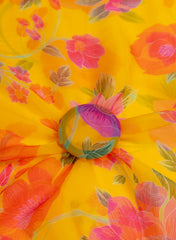 Pure Organza Yellow Color Floral Digital Print  Fabric