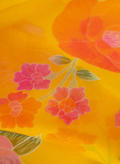 Pure Organza Yellow Color Floral Digital Print  Fabric