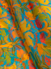 Pure Organza Blue Color Floral Digital Print  Fabric