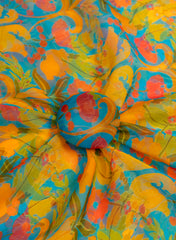 Pure Organza Blue Color Floral Digital Print  Fabric