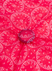 Pure Organza Pink Color Bandhani Pattern Digital Print Fabric