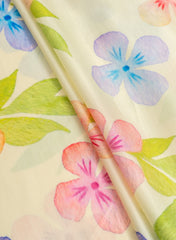 (Pre cut-2.5 meter) Linen Satin Mint Green Color Floral Pattern Digital Print Fabric.