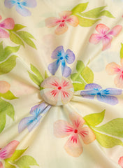 (Pre cut-2.5 meter) Linen Satin Mint Green Color Floral Pattern Digital Print Fabric.
