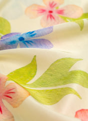 (Pre cut-2.5 meter) Linen Satin Mint Green Color Floral Pattern Digital Print Fabric.