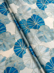 Linen Satin Off-White Color Floral Pattern Digital Print Fabric.