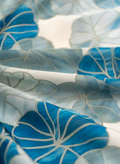 Linen Satin Off-White Color Floral Pattern Digital Print Fabric.