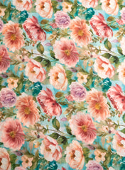 Linen Satin Multi Color Floral Pattern Digital Print Fabric.