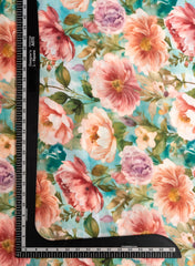 Linen Satin Multi Color Floral Pattern Digital Print Fabric.