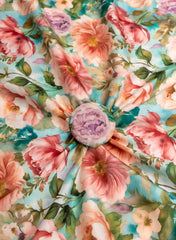 Linen Satin Multi Color Floral Pattern Digital Print Fabric.