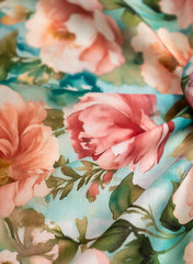 Linen Satin Multi Color Floral Pattern Digital Print Fabric.