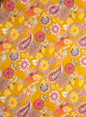 Linen Satin Mustard Yellow Color Floral Pattern Digital Print Fabric.
