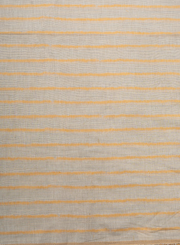 (Pre Cut-3 Meter) Chanderi Off-White and Yellow Color Stripes Pattern Screen Print Fabric.