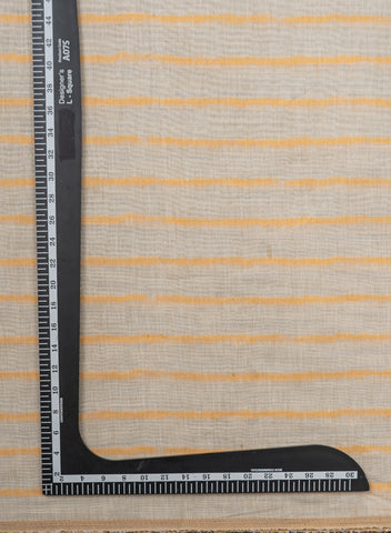(Pre Cut-3 Meter) Chanderi Off-White and Yellow Color Stripes Pattern Screen Print Fabric.