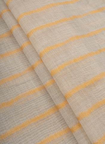 (Pre Cut-3 Meter) Chanderi Off-White and Yellow Color Stripes Pattern Screen Print Fabric.