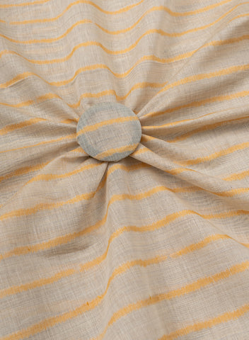 (Pre Cut-3 Meter) Chanderi Off-White and Yellow Color Stripes Pattern Screen Print Fabric.