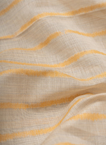 (Pre Cut-3 Meter) Chanderi Off-White and Yellow Color Stripes Pattern Screen Print Fabric.