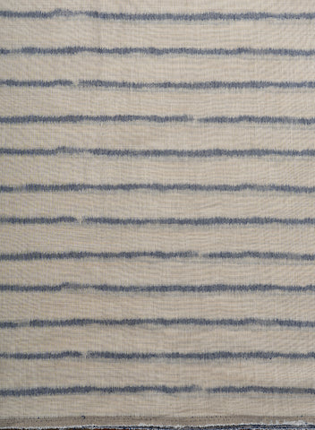 (Pre Cut-2.5 Meter) Chanderi Off-White and Blue Color Stripes Pattern Screen Print Fabric.