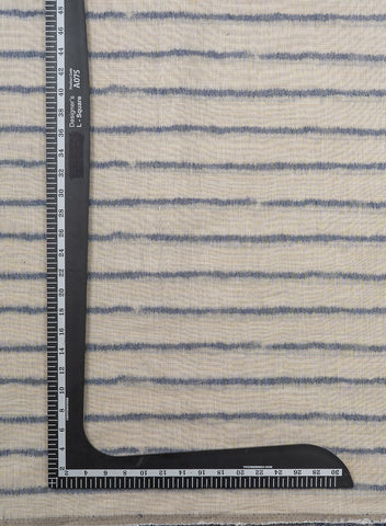 (Pre Cut-2.5 Meter) Chanderi Off-White and Blue Color Stripes Pattern Screen Print Fabric.